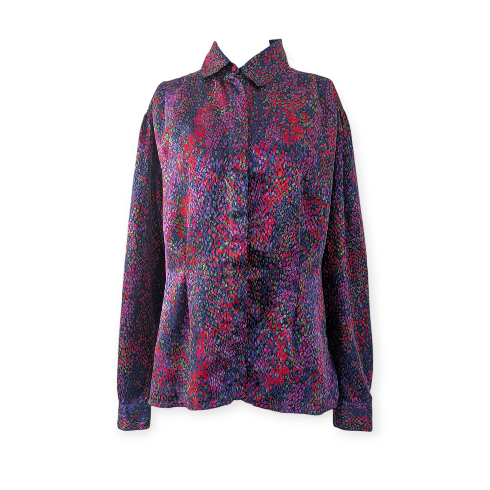80s Satin Jacquard Snakeskin Button-down Blouse ~ Size 14/XL
